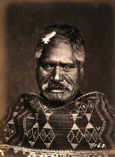 Portrait of a Maori with a tattooed face, c.1886-88 by New Zealand Photographer